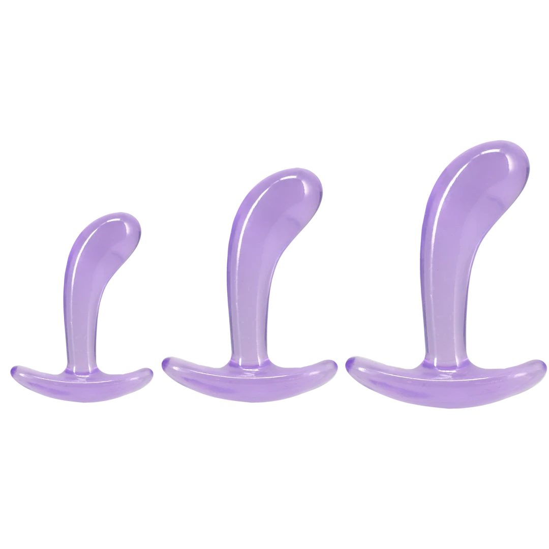 Doc Johnson Crystal Jellies Curved Anal Trainer Set — 3 Sizes, Purple - DJ0289-69-CD