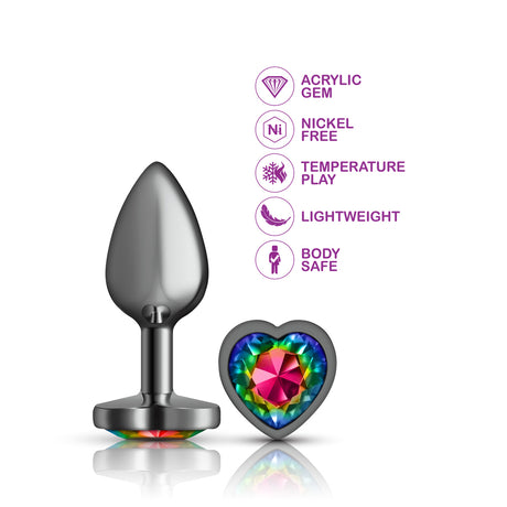 Rainbow Heart Gem Gunmetal Metal Plug - Md
