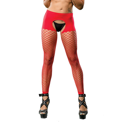 Crotchless Short Style With Mesh Bottom Leggings - One Size - Red by Beverly Hills Naughty Girl