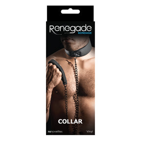 nsnovelties Renegade Bondage Collar with Chain — Black Vinyl - NSN1192-13