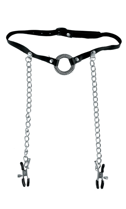 Fetish Fantasy Series O-Ring Gag With Nipple Clamps by Pipedream