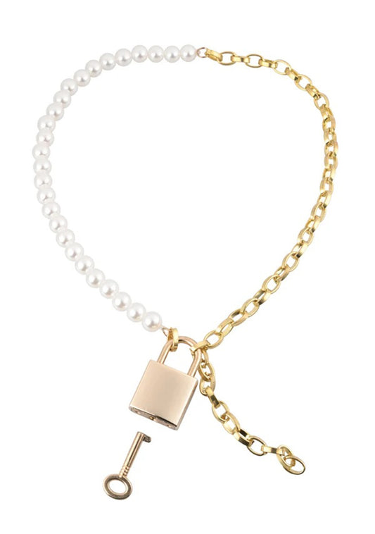 Sportsheets Pearl Day Collar — White/Gold, Adjustable 9–20 in - SS09852