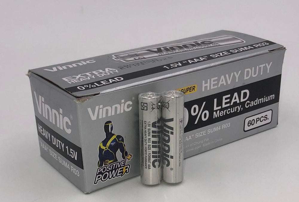 Vinnic & Player Batteries Vinnic Extra Heavy Duty AAA Batteries — 60-Pack (1.5V) - SR03MSG