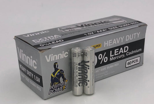 Vinnic & Player Batteries Vinnic Extra Heavy Duty AAA Batteries — 60-Pack (1.5V) - SR03MSG