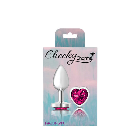 Bright Pink Heart Gem Silver Metal Plug - Sm