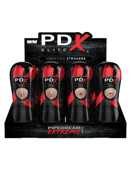 Pipedream PDX Elite Vibrating Strokers — Display of 12 (4 Vaginal, 4 Anal, 4 Oral) - PDRD520-99
