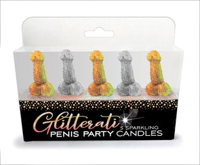 Little Genie Glitterati Penis Party Candles — 5 Pack, 2-inch, Silver & Gold - CP-1034