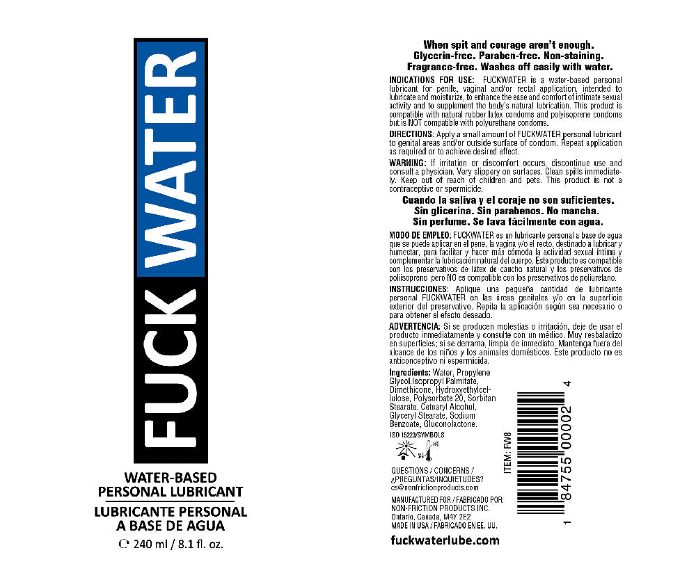 Fuck Water Water-Based Lubricant - 8 Fl. Oz. by Fuck Water