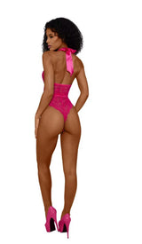 Dreamgirl Tiana Lace Teddy with Satin Tie — S/M, Azalea - DG-14254AZSM