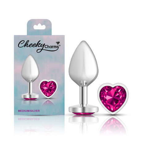 Bright Pink Heart Gem Silver Metal Plug - Md