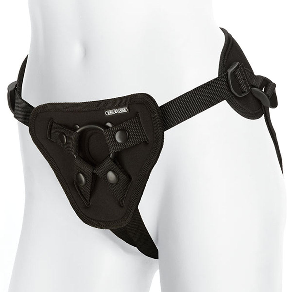 Doc Johnson Vac-U-Lock Supreme Harness with Vibrating Plug — Black - DJ1090-25-BX