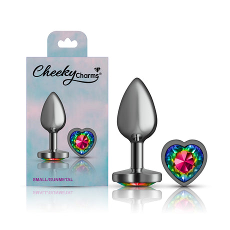 Rainbow Heart Gem Gunmetal Metal Plug - Sm