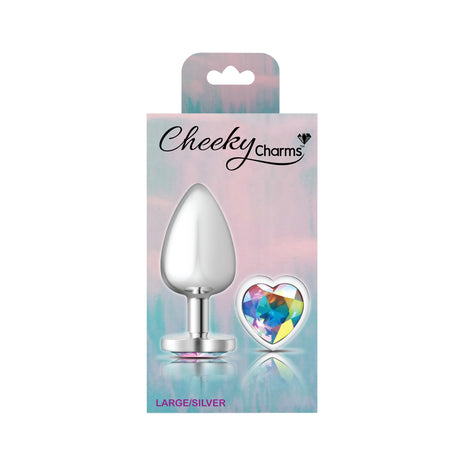Clear Iridescent Heart Gem Silver Metal Plug - Lg