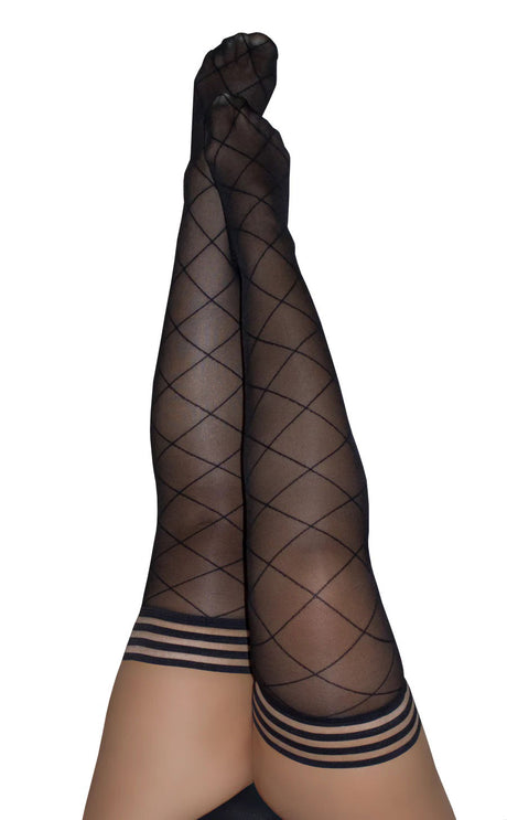 Kix'ies Anna Diamond Thigh Highs — Size D, Black - KX-1321D-BLK-D