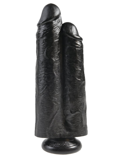 King Cock 9" Two Cocks One Hole - Black by Pipedream