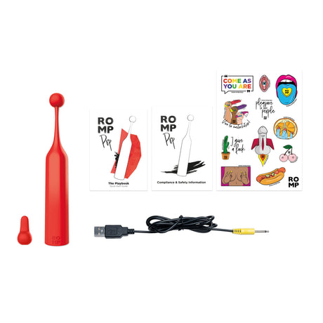 ROMP Pop Clitoral Vibrator — Interchangeable Heads, Luminous Red - RM3520
