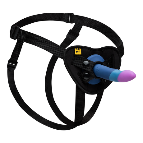 ROMP Piccolo Pegging Kit — 5-inch Curved Silicone Dildo, Adjustable Harness & Clitoral Stimulator - RM3568