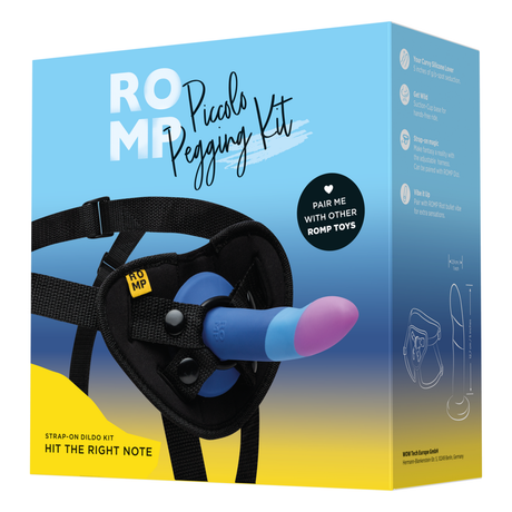 ROMP Piccolo Pegging Kit — 5-inch Curved Silicone Dildo, Adjustable Harness & Clitoral Stimulator - RM3568