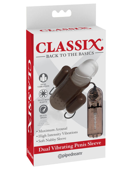 Pipedream Dual Vibrating Penis Sleeve — Textured Stretch, Smoke - PD1987-24