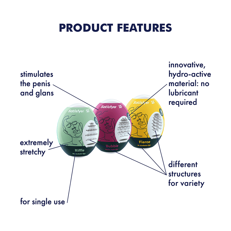 Satisfyer Masturbator Egg 3‑Piece Set (Riffle, Bubble, Fierce) - SAT-4001807