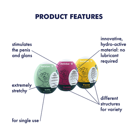 Satisfyer Masturbator Egg 3‑Piece Set (Riffle, Bubble, Fierce) - SAT-4001807