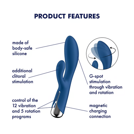 Satisfyer Spinning Rabbit 1 Rotating Rabbit Vibrator, Blue - SF8734