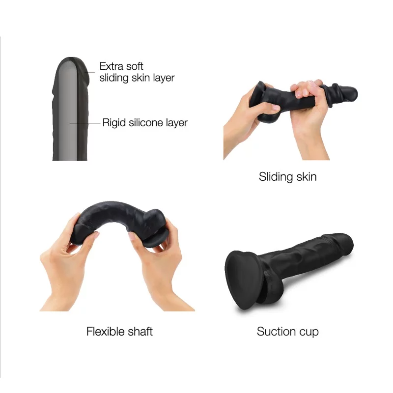 STRAP-ON-ME Sliding Skin Realistic Dildo, Large (Black) - SM6404