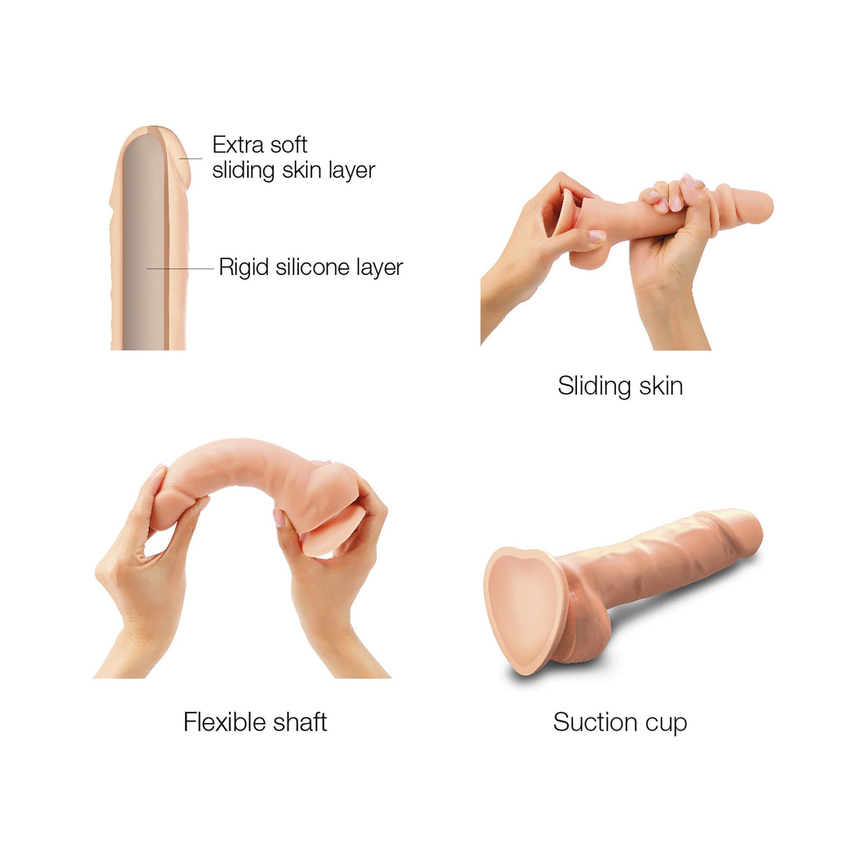 STRAP-ON-ME Sliding Skin Realistic Dildo — L, Vanilla, 19cm - SM6398
