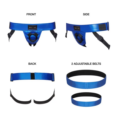 STRAP-ON-ME Curious Leatherette Harness — Metallic Blue, Dual Belts - SM7609
