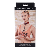 Sportsheets Saffron Adjustable Collar with Nipple Clamps, Red/Black (13 to 18 in) - SS48041