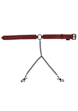 Sportsheets Saffron Adjustable Collar with Nipple Clamps, Red/Black (13 to 18 in) - SS48041