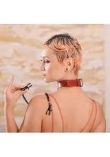 Sportsheets Saffron Adjustable Collar with Nipple Clamps, Red/Black (13 to 18 in) - SS48041