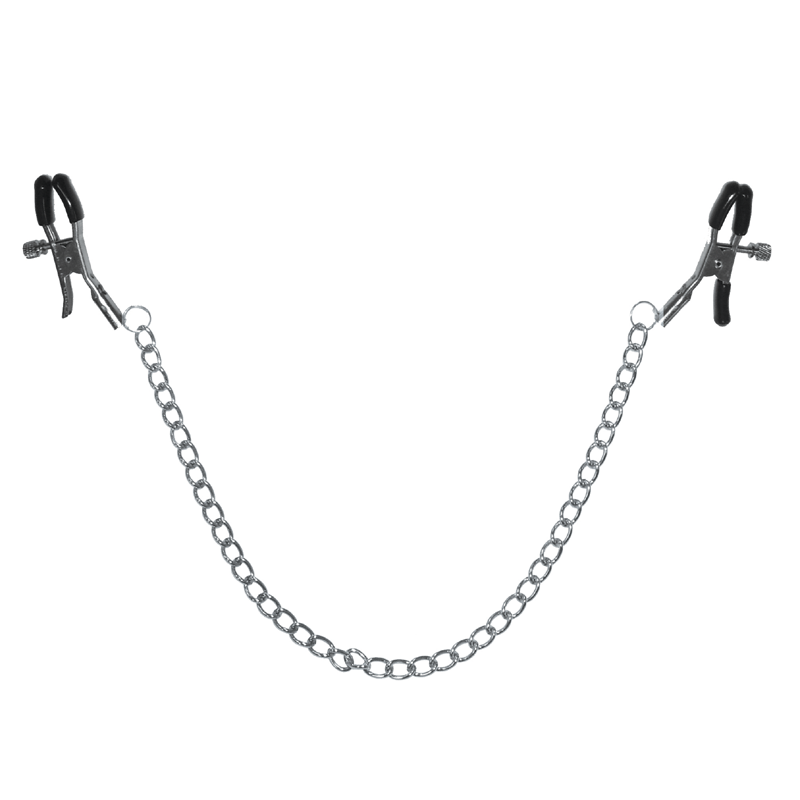 Sex & Mischief Chained Nipple Clamps — Adjustable Rubber Tips, 13-inch Chain - SS100-89