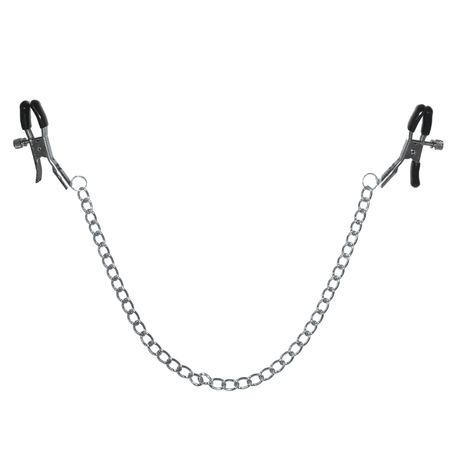 Sex & Mischief Chained Nipple Clamps — Adjustable Rubber Tips, 13-inch Chain - SS100-89