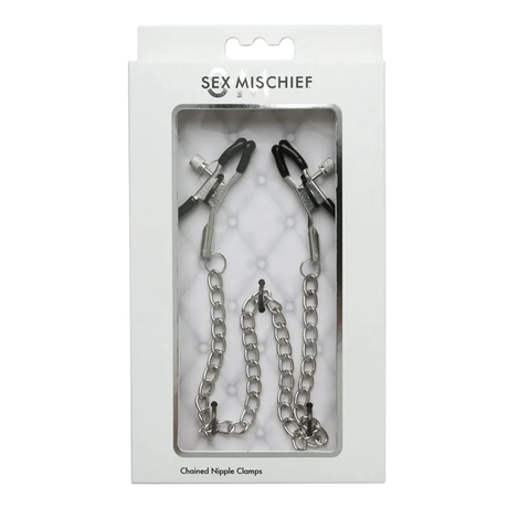 Sex & Mischief Chained Nipple Clamps — Adjustable Rubber Tips, 13-inch Chain - SS100-89