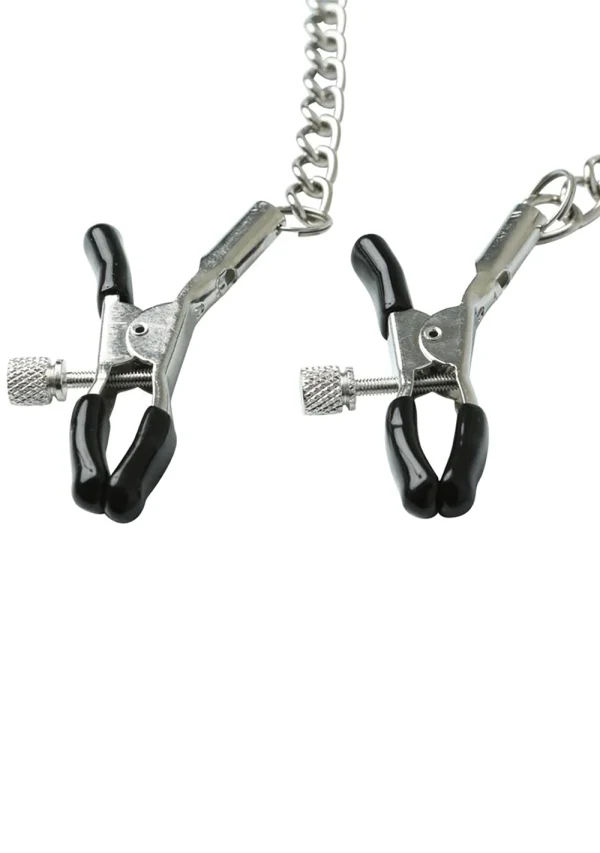 Sex & Mischief Chained Nipple Clamps — Adjustable Rubber Tips, 13-inch Chain - SS100-89