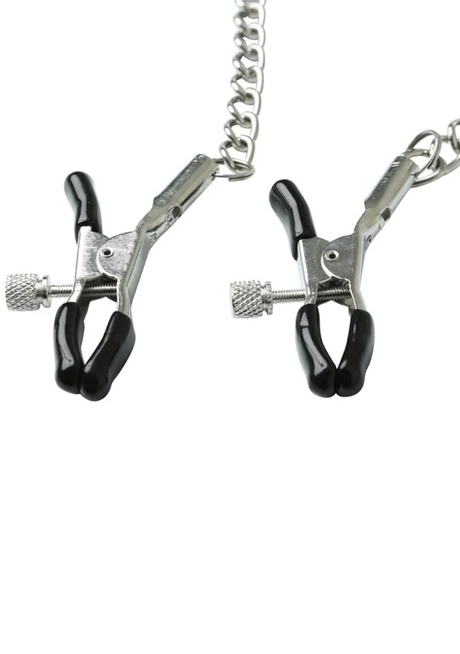 Sex & Mischief Chained Nipple Clamps — Adjustable Rubber Tips, 13-inch Chain - SS100-89