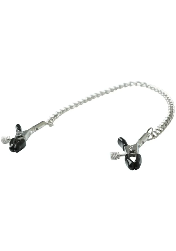Sex & Mischief Chained Nipple Clamps — Adjustable Rubber Tips, 13-inch Chain - SS100-89