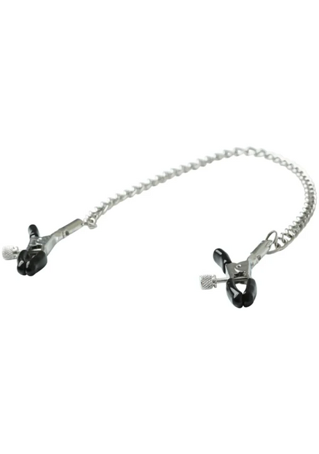 Sex & Mischief Chained Nipple Clamps — Adjustable Rubber Tips, 13-inch Chain - SS100-89
