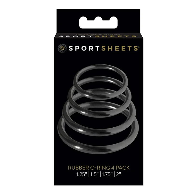 Sportsheets O-Rings Set — 4 Assorted Sizes (Black, Nitrile) - SS694-01