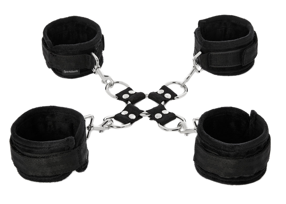 Sportsheets 5-Piece Hog Tie & Cuff Set — Black - SS325-01