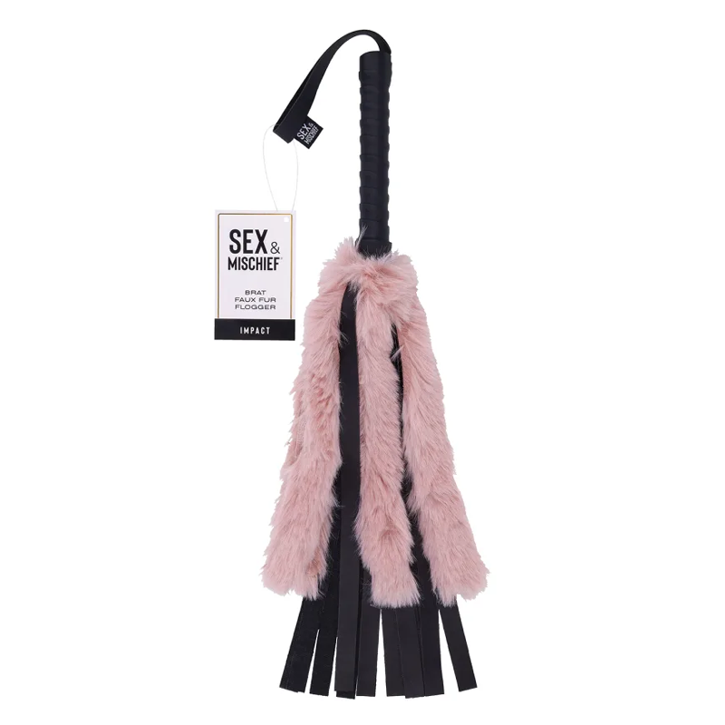 Sex & Mischief Brat Faux Fur Flogger, Black/Rose Gold, 19.5 in - SS09848