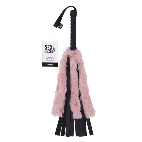Sex & Mischief Brat Faux Fur Flogger, Black/Rose Gold, 19.5 in - SS09848