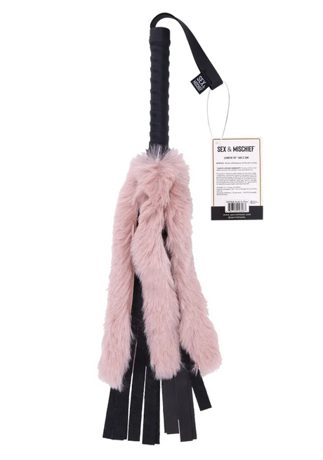Sex & Mischief Brat Faux Fur Flogger, Black/Rose Gold, 19.5 in - SS09848