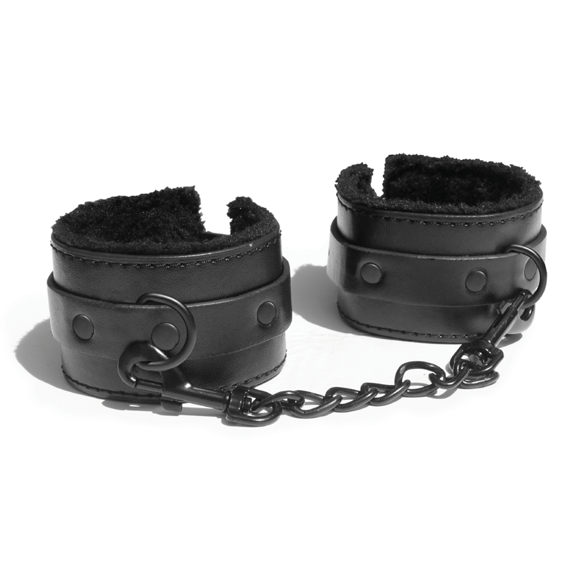 Sex & Mischief Shadow Fur Handcuffs — Faux Fur Lined, Black - SS099-12