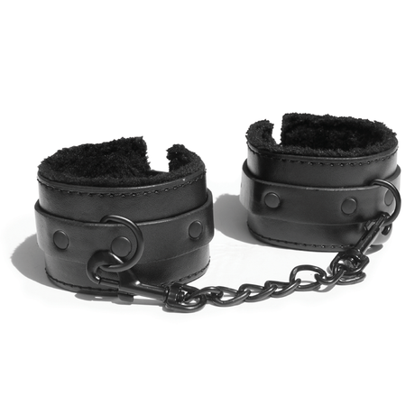 Sex & Mischief Shadow Fur Handcuffs — Faux Fur Lined, Black - SS099-12
