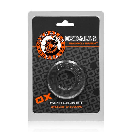 OXBALLS Sprocket FLEXtpr Cock Ring — Clear, 3" Inner - OX-AJ1043-CLR