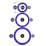 Blush Performance Pure Silicone Cock Ring Set — 3 Sizes, Indigo - BL-370812