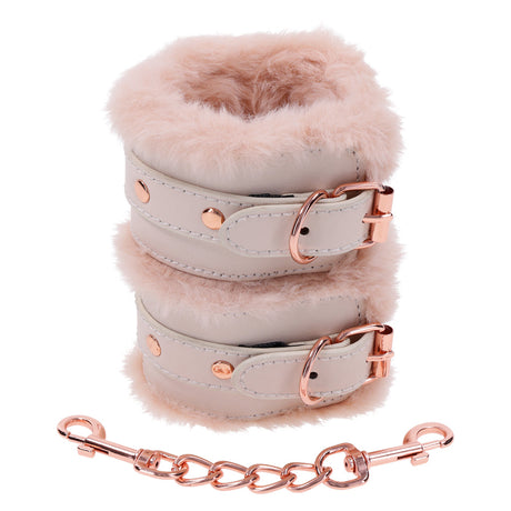 Sex & Mischief Peaches 'n CreaMe Faux Fur Handcuffs, Light Peach - SS09960