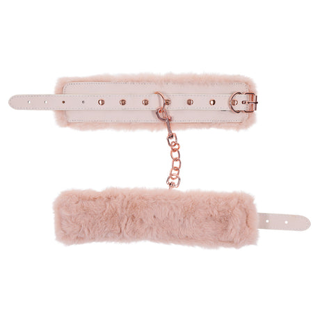 Sex & Mischief Peaches 'n CreaMe Faux Fur Handcuffs, Light Peach - SS09960